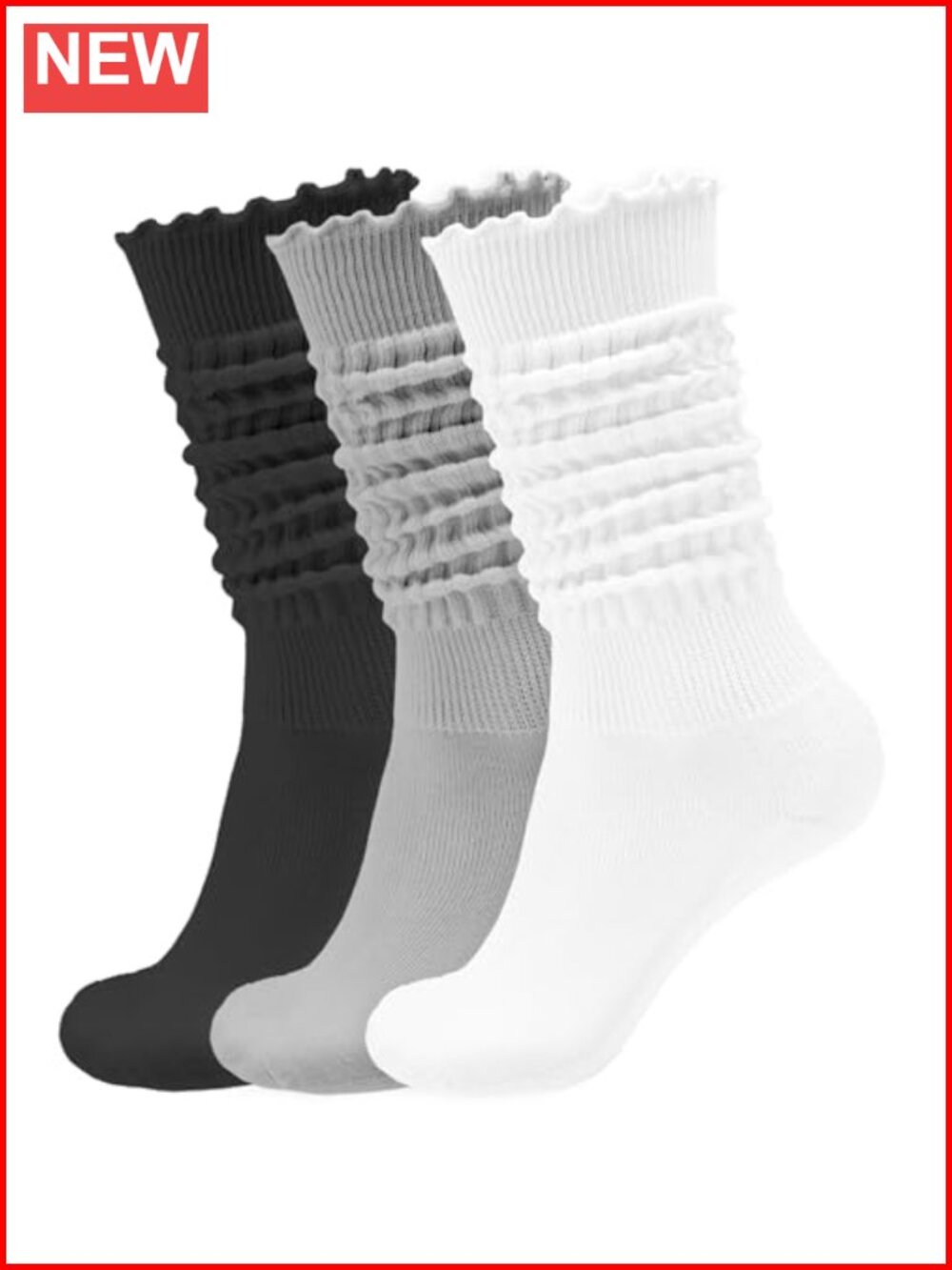 Ruffle Slouchy Knee High Socks 3 Pack Cotton Blend Retro Scrunch Boot Socks
